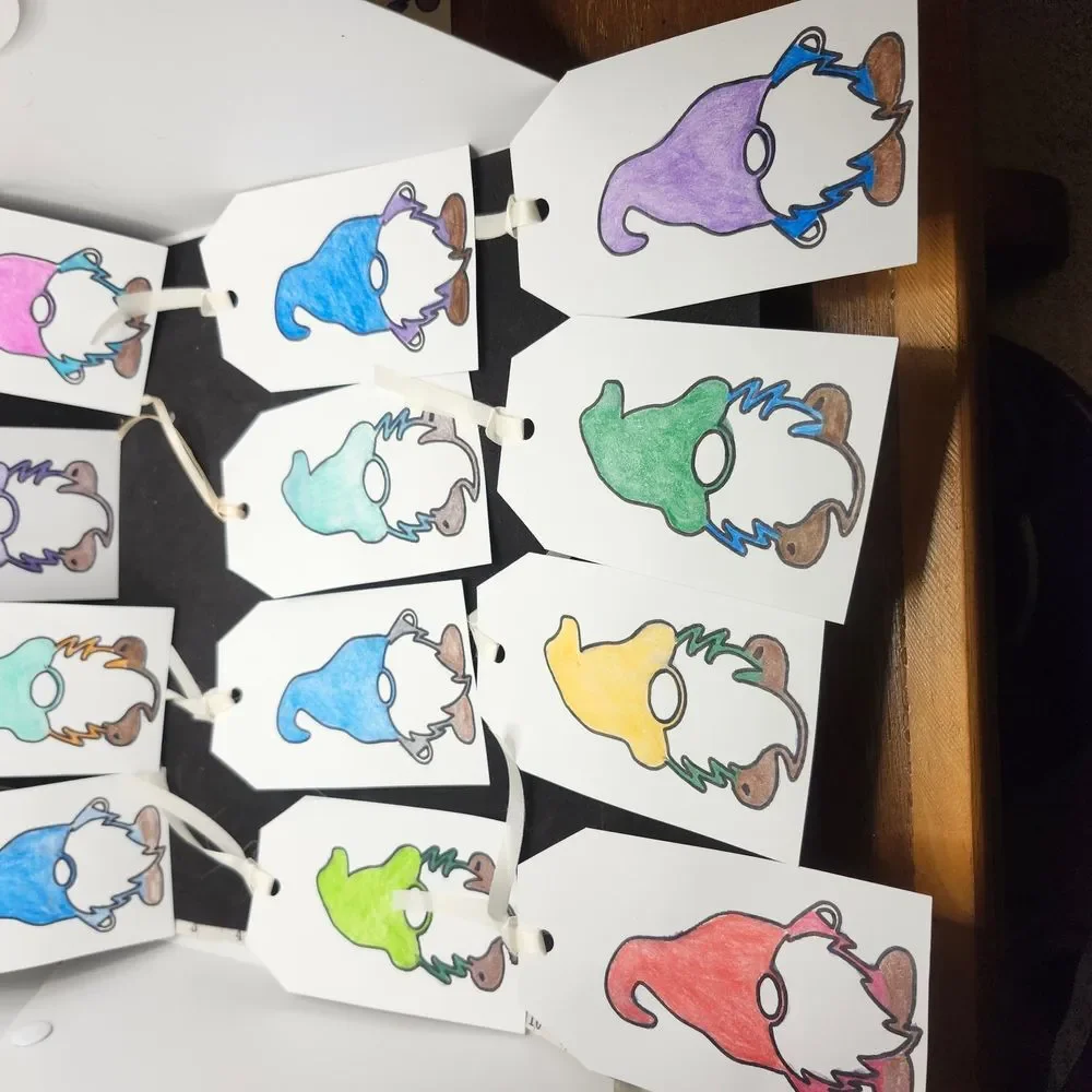 Hand Crafted Colorful Gnome Gift Tags Thank You Cards Set of 12